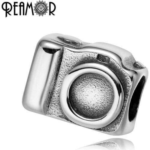 REAMOR Polishing 316L Stainless steel Camera European Big Hole Charm Beads Fit DIY Bracelet Jewelry Making Accessories