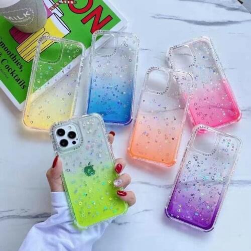 Gimfun Transparent Glitter Sequins Phone Case for iPhone 11 12 Mini Pro Max XS Max X XR 7 8 Plus Soft Tpu Shiny Stars Back Cover