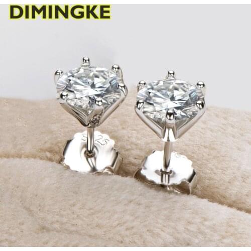 DIMINGKE Jewelry 1CT 6.5MM Real Moissanite Earrings with Certificate Super Flash S925 Sterling Silver Wedding Birthday Gift