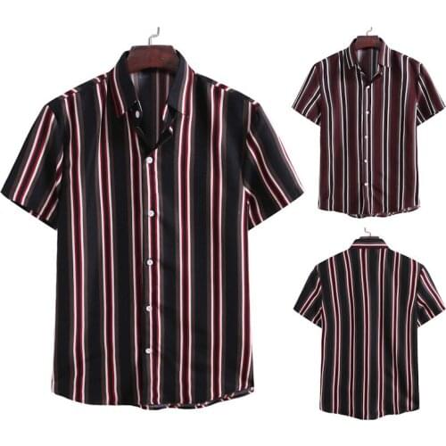 Latest Design Plus Size Men Summer Casual Button Down Vertical Striped Short Sleeve Shirt