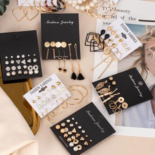 Fashion Large Pearl Hoop Earrings for Women Vintage Boho Geometric Acrylic Tassel Drop Earring Set 2020 New Trend Female Jewelry