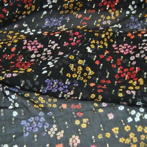 Silk Georgette Chiffon Fabric Dress 10 momme Black Flower Gold Dot Skirt Shirt DIY Patchwork Tissue