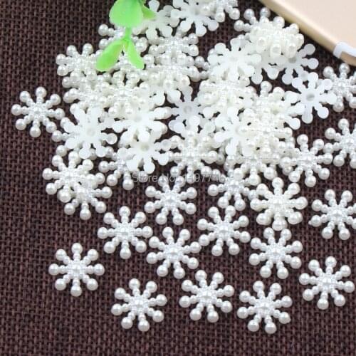 Snowflake for Nail Art Christmas Snowflake Charms White Pearl Flower Charms 14mm 50pcs Flatback Cabochon for Scrapbook Charms