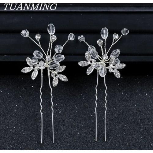 Wedding Hair Pins Flower Bridal Hairpin Silver Color Kanzashi Hair Accessories For Girls Hair Clips With Rhinestones
