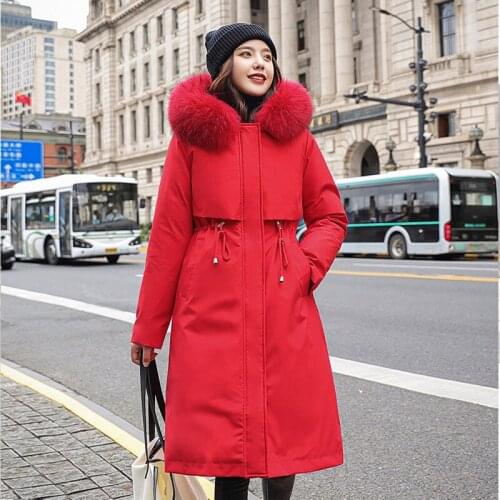 Loose Long Jacket 2021 New Winter Self-cultivation Removable Down Cotton Jacket Plush Hat Zipper Leisure Long Sleeve Thick Coat