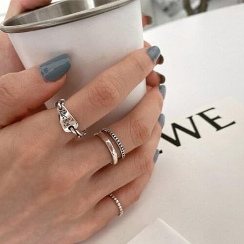 VENTFILLE 925 Sterling Silver Lucky Letter Rings For Women Dot Double Layer Simple Open Rings Wholesale