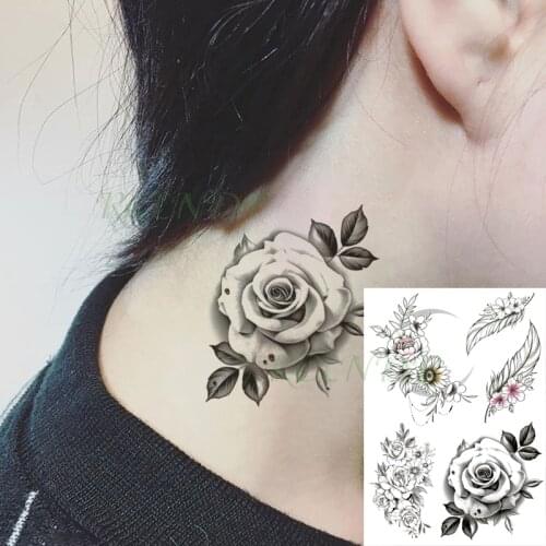 Waterproof Temporary Tattoo Sticker Feather Rose Flower Peony Fake Tatto Flash Tatoo Hand Leg Arm Body Art for Women Men