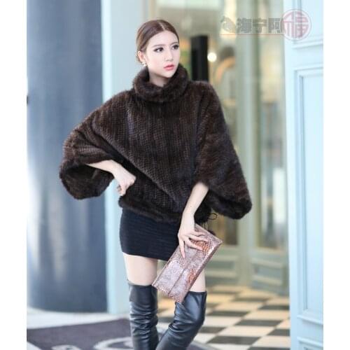 Autumn Winter Womens Genuine Real Knitted Mink Fur Coats Jacket Batwing Sleeve Lady Fashion Pullover Outerwear Coats VF0119