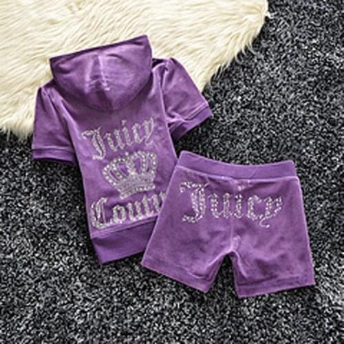 Summer Letter printing Velvet zip Tracksuit Juicy 2Piece Set Women Clothing 2021 Short Sleeved Crop Top+short Pant Female