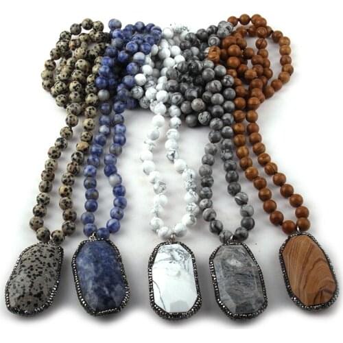 Fashion Bohemian Jewelry Semi Precious Stones Long Knotted Stone Handmake Paved Pendant Necklaces For Women Ethnic Necklace