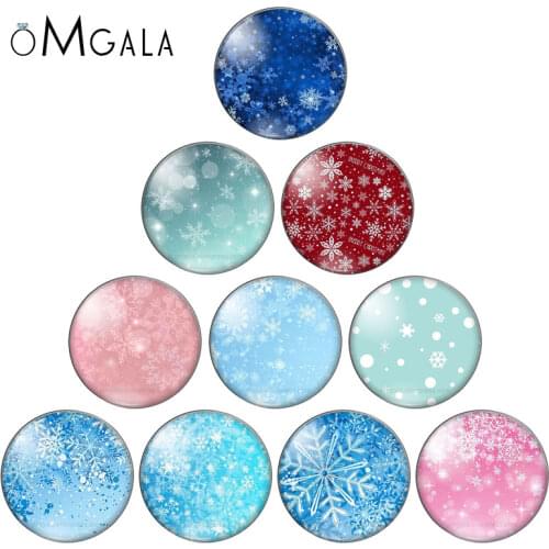 Winter Snowflake Christmas 10pcs mixed 10mm/12mm/18mm/20mm/25mm/30mm Round photo glass cabochon demo flat back Making findings