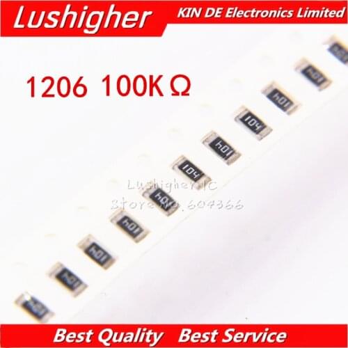 100PCS 1206 SMD Resistor 1% 100K Ohm 104 100Kohm