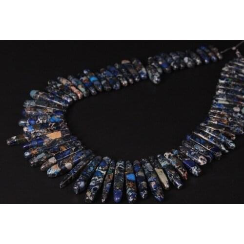 15.5"strand Top Drilled Dark Blue Imperial Stone Stick Slice Beads,Sea Sediment Emperor Jaspers Point Bullet Pendant Necklaces