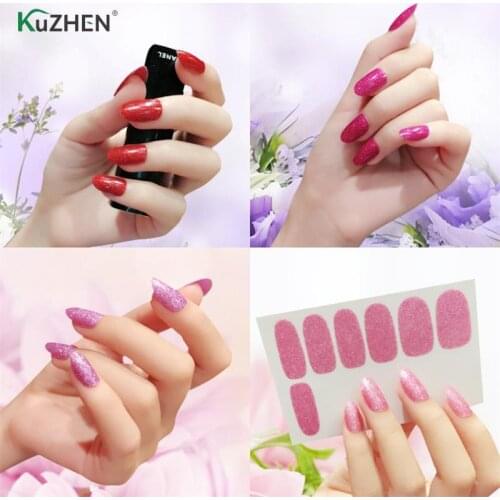 16 Tips/Sheet Nail Art DIY Full Cover Self Adhesive Stickers Polish Foils Tips Wraps Solid color Shiny Nail Decals Manicure