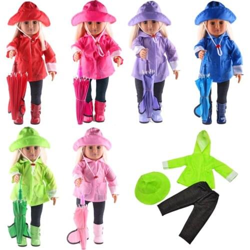 Rain Set 3Pcs=Hat+Coat+Pants For 18 Inch American&43Cm Baby New Born Doll Clothes Accessories Girl`s Toy