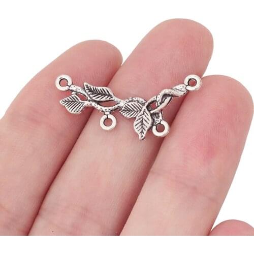 30 x Tibetan Silver Branchs Leaf Chandelier Connectors Charms for DIY Jewelry Making Findings 32x10mm