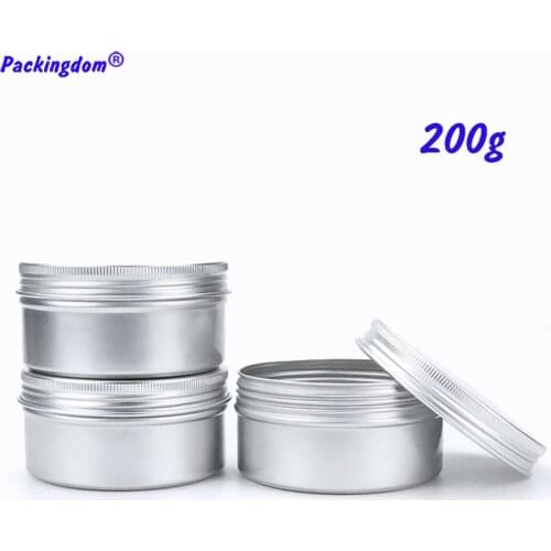 50pcs Metal Aluminum Jar Refillable Cosmetics Cream Container Silver Storage Tin Pot Thread Lids Box Packaging Solution 200g