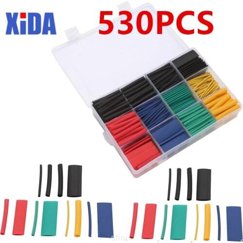 530PCS Heat Shrink Tubing Insulation Shrinkable Tube Assortment Electronic Polyolefin Wire Cable Sleeve Kit Heat Shrink Tube