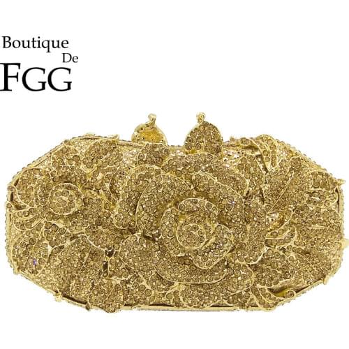Boutique De FGG Dazzling Women Flower Clutch Crystal Evening Bags Wedding Party Bridal Rhinestone Handbags and Purses
