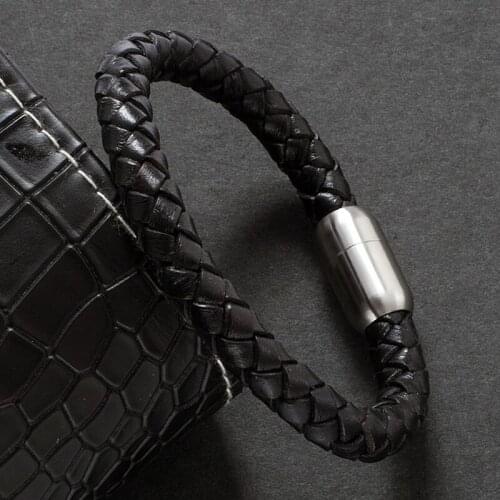 Black / Brown Braided Leather Bracelets Men Jewelry Stainless Steel Magnetic Clasps Male Wrist Band Gifts Pulseira Masculin 731