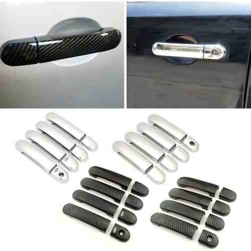 For Nissan March Micra K12 Grand Livina L10 Note Versa Tiida C11 Latio Cube Carbon Fiber Modify Chrome Door Handle Cover Trim