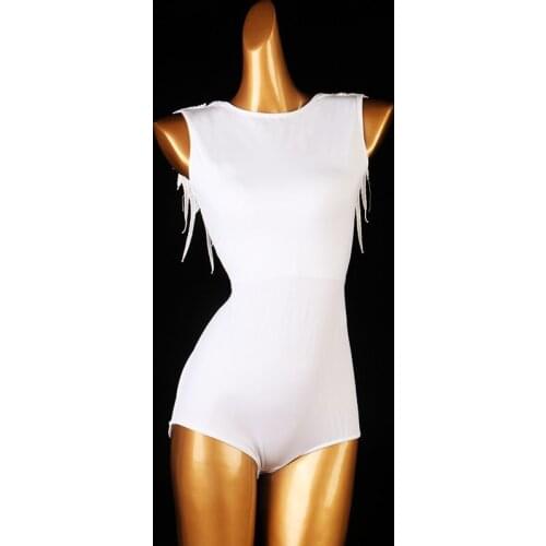 Women white Latin dance Tops Sleeveless Ballroom Tango Rumba Dance Shirt Leotard Bodysuit Shirt