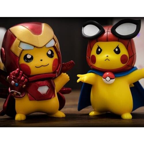 Pokemon Marvel Iron Man Spiderman Pikachu Figure Model Dolls Toy Pokemon Pikachu Collection Cospla Anime Model