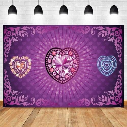 Love Heart Shaped Diamonds Purple Backdrops Photography Bling Bling Lovers Wedding Birthday Party Photo Background For Studio