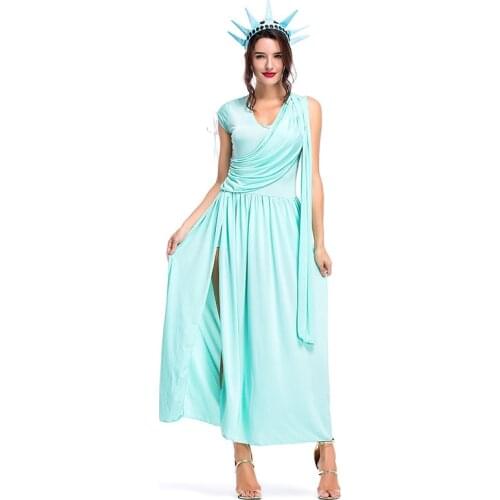 Greek Goddess Lady Liberty Cosplay Costume Adults Women Hallowmas Party Dress Decor Purim