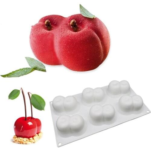 Hot Double Cherry Silicone Cake Mold For Baking Peach Pastry Mould Dessert Fruit Mousse Pan Bakeware Chocolates Moule