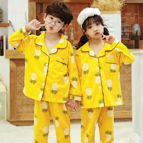 Cotton Childrens Pajama Set 2020 Winter Kids Long-sleeved PJS Boys Sleepwear T-shirt+Pant Clothing Sets Girl Clothing Nightsuit