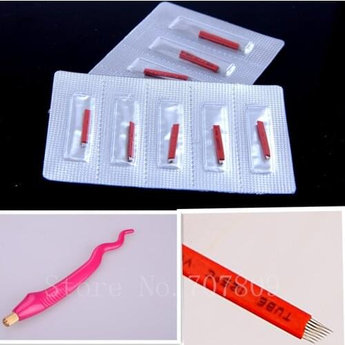 Red 7 Needles Tattoo Microblading Eyebrow Embroidery Permanent Makeup Microblade Needle Eyebrow Tattoo Needles