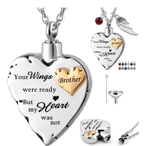 Cremation Jewelry for Ashes Brother Your Wings Were Ready Engraved Heart Urn Necklace Memorial Keepsake Pendant