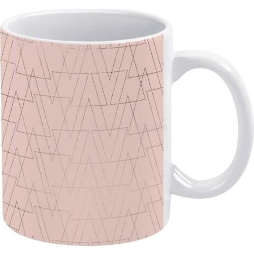 Trendy Rose Gold Geometric Triangles Blush Pink White Mug 11 Oz Funny Ceramic Coffee/Tea/Cocoa Mug Unique Gift Trendy Rose Gold