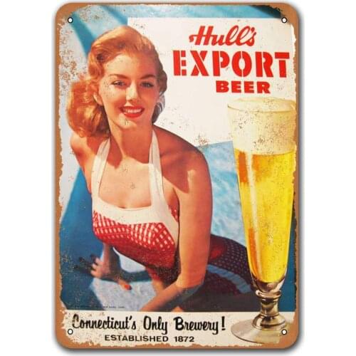 Retro Metal Tin Sign Hulls Export Beer Signs, Sisoso Plaque Poster for Bar Garage Home Cafe Pub Wall Decor 8x12 inch