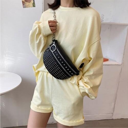 Fashion Womens Fanny Pack PU Leather Rivet Waist Bag Pack Shoulder Crossbody Chest Bags Luxury Handbags Female Hip Bum Belt Bag