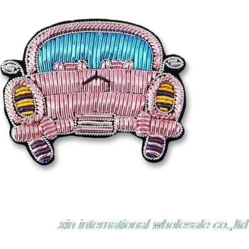 Cartoon car Metal silk handmade embroidery badges for clothes Superior quality chapas Originality cactus decoracion