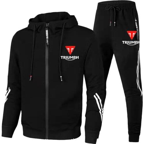Mens cycling wear Casual sports suit mens hoodie and pants two piece zipper sweatshirt suit mens motorcycle wear