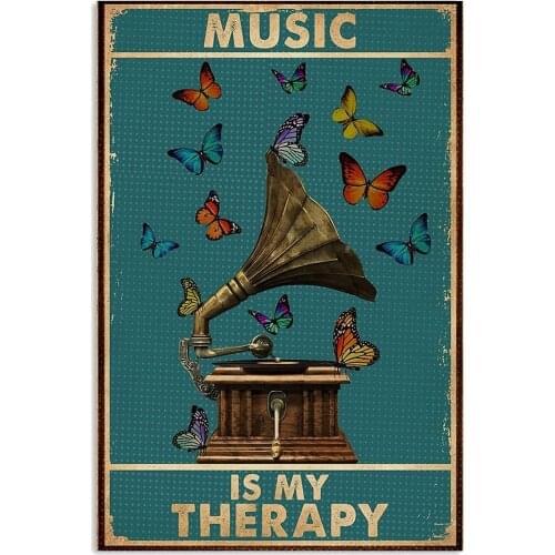 Music is My Therapy Music Poster Wall Art Poster Cute Sign Wall Decor Metal Sign Poster 8X12 Inches