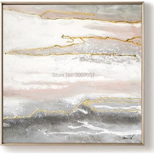 NEW 100% hand painted gold and grey and pink oil painting Home decoration high quality flower knife painting pictures on canvas