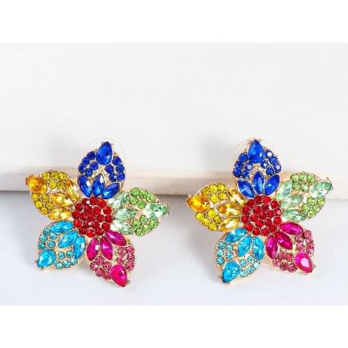 New Colorful Rhinestone Flowers Earrings Pink Crystal Romantic Star Earring Luxury Earing for Women Jewelry Accessories Gift