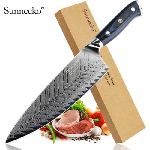 Sunnecko 8" Damascus Blade Chef‘s Knife 55mm Width 73 Layers Japanese VG10 Steel Core Razor Sharp Chef Gyuto Kitchen Knives