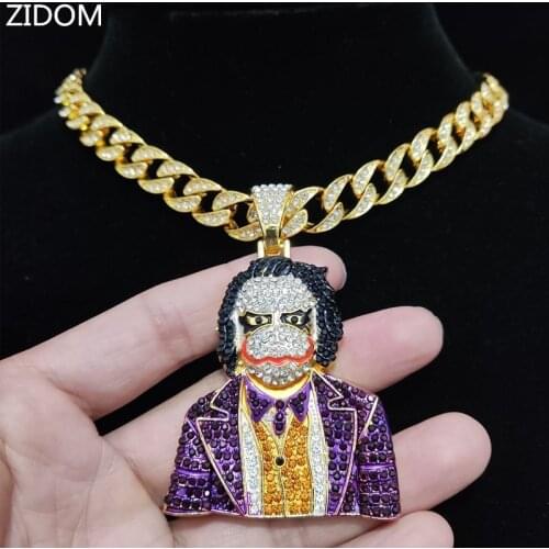 Men Women Hip Hop Iced Out Bling Bling Clown Pendant Necklace with 11mm Miami Cuban Chain HipHop Necklaces Fashion Charm Jewelry