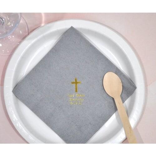 Personalized God Bless Napkins Wedding Napkins Custom Bar Napkins Engagement Party rose gold Custom bridesmaid Time and date