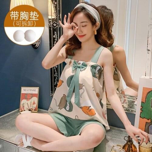 Femme animal Print V Neck Home Suit Girls Summer Sleepwear Stripe pajamas Suit For Woman Cotton Sexy Pijamas Women Sling Pyjama