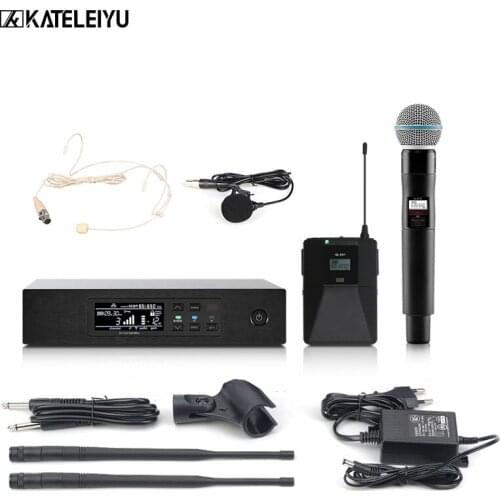 Professional stage performance QLXD4 microphone handheld+ lavalier bodypack + headset microphone bodypack UHF Karaoke microphone