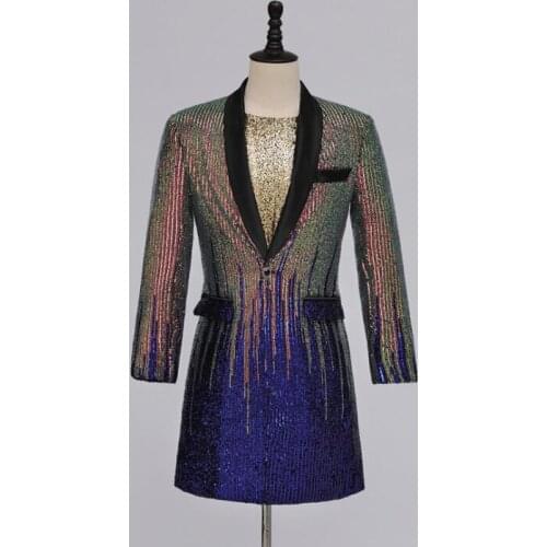Rock band mens sequin suit male terno masculino singer dance мужская куртка male color matching stage performance clothes