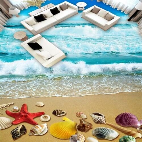 Beibehang Beach shellfish starfish Custom Photo self-adhesive wallpaper for walls 3 d floor 3D wallpaper floor for living room