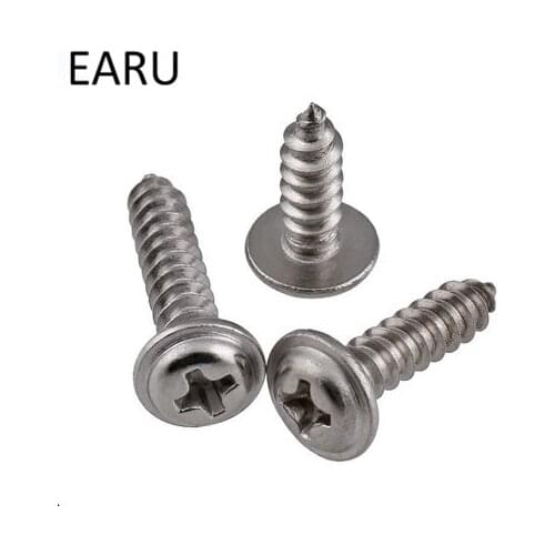 304 Stainless Steel Phillips Cross Round Pan Head Self-tapping Tapping Screw Bolt With Washer Pad Fastener