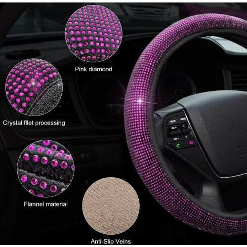 Universal Steering Wheel Cover Women Car Decorative Diamond Pink Shining